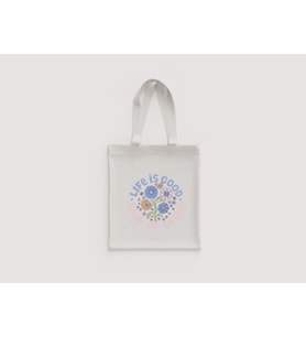 Life is Good Yazılı Çiçek Mandala Desenli Omuz Çantası Hediyelik Ham Bez Çanta