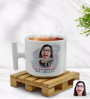 BK Gift Kişiye Özel O Bir Çiçek Karikatürlü T Kulplu Beyaz Middle Kupa Bardak-2