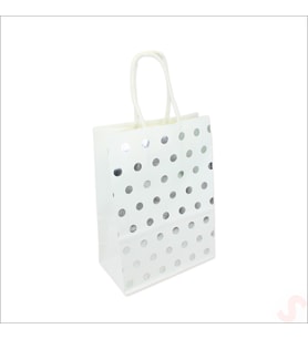 Gümüş Puanlı Beyaz Karton Çanta, 21 x 15 x 8 cm - 1 Adet (STD)
