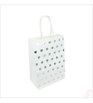 Gümüş Puanlı Beyaz Karton Çanta, 21 x 15 x 8 cm - 1 Adet (STD)