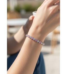 Vip Silver Pembe Baget Taşlı Su Yolu Bileklik - 26slbv14
