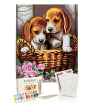 Sayılarla Boyama Seti 40 x 50 cm Tuval Şasesine Gerili Yavru Köpekler