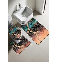 Modern Desenli Dijital Baskı 3’lü Banyo Paspas Takımı Yıkanabilir Kaymaz Tabanlı Klozet Takımı KLZ0014 (Çok Renkli)