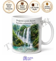 Şelale Temalı Doğa Sever Baskılı Kupa Bardak Doğa Hediye Porselen Mug