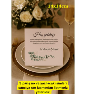 25 Adet Kare Masa Kartı - Hatıra Kartı - Nişan & Düğün Masa Kartı - 14x14 Kalın Kart - Soft
