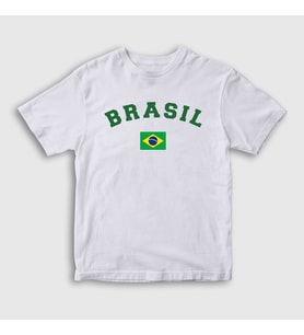 Presmono Unisex Çocuk Beyaz Brasil Brazil Brezilya Bayrağı T-Shirt 479570tt (Beyaz)