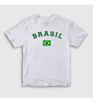 Presmono Unisex Çocuk Beyaz Brasil Brazil Brezilya Bayrağı T-Shirt 479570tt (Beyaz)