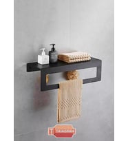 30 Cm Siyah Raflı Havlu Askısı, Metal Raflı Havluluk, Mutfak, Banyo Raflı