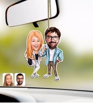 BK Gift Kişiye Özel Sevgililer Karikatürlü Ahşap Araba Dikiz Ayna Süsü-93