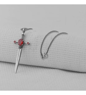 Kırmızı Taşlı Kral Zincirli Şovalye 925 Ayar Gümüş Erkek Kolye