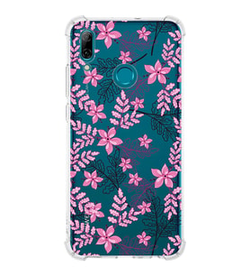 Huawei P Smart 2019  Köşe Korumalı Antişok Kapak Floral Pembe Tasarımlı Şeffaf  Kılıf