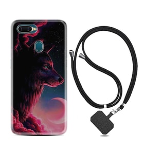 Oppo A5S A15 A16 A54 A55 A73 A74 Kılıf Boyun Askılı Silikon Wolf and Moon 1380