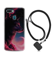 Oppo A5S A15 A16 A54 A55 A73 A74 Kılıf Boyun Askılı Silikon Wolf and Moon 1380