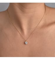 925 Ayar Gümüş Altın Kaplama Yuvarlak Kesim 8,50 mmTek Taş Kolye - CNS00656