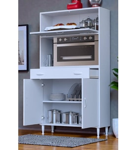 Eliusta Avelin Kapaklı Mini/Midi Fırın Dolabı 90 cm Beyaz Çok Fonksiyonlu 90x163,4x32,5 cm Mutfak Dolabı