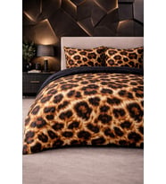 More Home Çift Kişilik Nevresim Takımı Lastikil Çarşaflı Leopar Desenli Siyah Dijital Baskılı 3D 3 Boyutlu