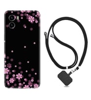 Vivo Y15S Y32 Y33S Y51 Y53S Kılıf Boyun Askılı Silikon Black flowers 1391