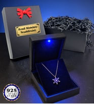 Kişiye Özel 925 Ayar Gümüş Ametist Taşlı Lotus Kolye  Işıklı Kutulu Zarif Kadın Kolye