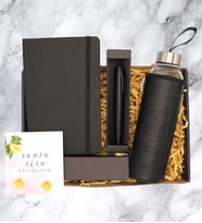 HEDİYE KUTUSU - DEFTER & KALEM & CAM MATARA 
