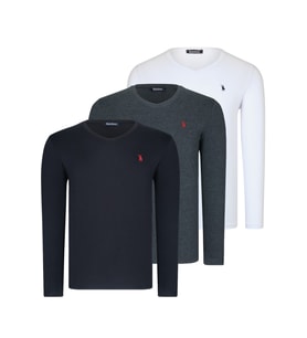 ÜÇLÜ SET T8587 DEWBERRY V YAKA ERKEK SWEATSHIRT-SİYAH-BEYAZ-ANTRASİT