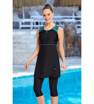 Adasea 0582 Askıllı Fermuarlı Taytlı Mayo Siyah Elbise Mayo