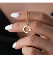 Kişiye Özel Şık Ay Yıldız Kolye 925K Gümüş (Gold)
