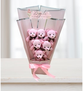 6lı Pembe Peluş Ayıcık Buketi Eşe Arkadaşa Sevgiliye Hediye Anneler Günü