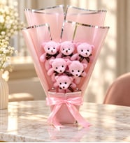 6lı Pembe Peluş Ayıcık Buketi Eşe Arkadaşa Sevgiliye Hediye Anneler Günü