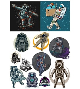 Astronot Stikcer Set-2 12 Parça Telefon, Tablet, Defter, Laptop Sticker