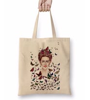 Frida Kahlo Kelebekler Bez Çanta Uzun Saplı