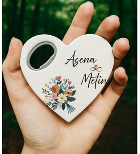 Düğün Nişan İsteme Söz Kalpli Magnet Açacak Kişiye Özel (Pamuk Beyaz)
