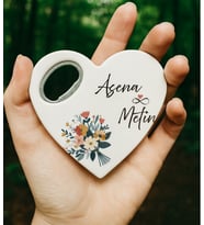 Düğün Nişan İsteme Söz Kalpli Magnet Açacak Kişiye Özel (Pamuk Beyaz)