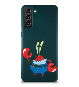 Samsung Galaxy S21 Plus Soft Premier Kapak Bay Yengeç Tasarımlı Silikon Kılıf - Yeşil (Şeffaf)
