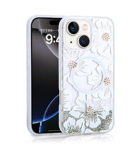 Apple iPhone 15 Uyumlu Kılıf Sıvılı Simli Baskılı Şeffaf Arka Yüzey Zore Mossa Silikon Kapak (Gri)