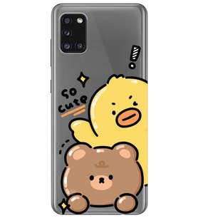 Samsung Galaxy A31 Uyumlu Sevimli Ördek ve Ayıcık Desenli Şeffaf Telefon Kılıfı