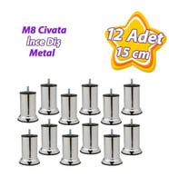 12 Adet Metal Destek Ayağı 15 Cm Krom Mobilya Kanepe Baza Koltuk Ünite Ayakları Metrik 8 Civatalı İnce Diş
