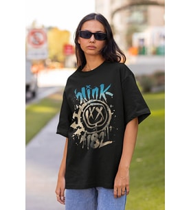 Blink 182 Gülen Yüz Baskılı Unisex Oversize Tişört