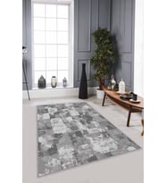 Gri Vintage Kaymaz Tabanlı Makinede Yıkanabilir Halı SU05 - 100 x 160 cm