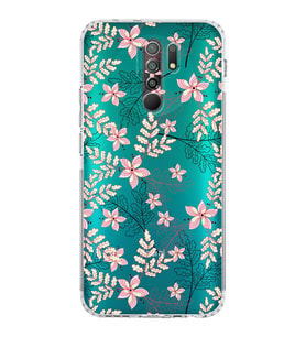Xiaomi Redmi 9  Kamera Korumalı Kapak Floral Kırmızı Tasarımlı Şeffaf  Kılıf