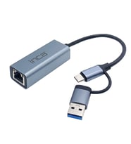 Inca IUTP-01TY USB 3.0 ve Type-C 3.1 Ethernet Adaptörü  1000MBPS Gigabit RJ45 Ağ Kartı  Alüminyum Kasa  Windows, Macbook, Notebook ve Tablet Uyumlu  Cep Telefonları ile Uyumlu Değil (Koyu Gri - Kiremit)