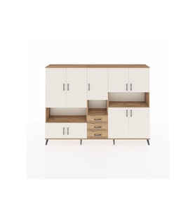 Arges Dolap 13 Raflı 3 Çekmeceli 9 Kapaklı 220x30x163 Çam-Aytaşı/Çam