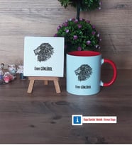 Aslan Dekoratif Taş, Kupa Bardak Kırmızı Hediye (Model 1)