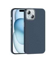 iPhone 15 Kılıf M-safe Şarj Özellikli Karbon Fiber Görünümlü Gros Kılıf (Lacivert)