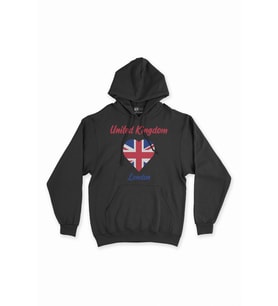 Londra İngiltere Bayraklı Kalpli Siyah Sweatshirt Hoodie