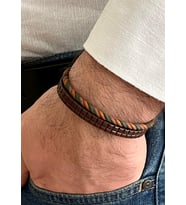 Hakiki Deri&Örgü Makrome Detaylı 2Li Kombin Erkek Bileklik 21 cm (Türk El Üretimi) (Kahverengi)