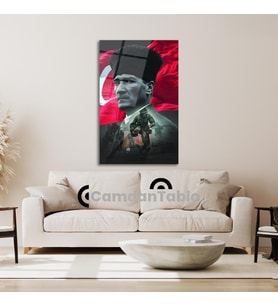 Atatürk ve Bayrak Cam Tablo