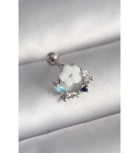 316L Çelik Gümüş Renk Zirkon Taş Detay Beyaz Çiçek Model Tragus Piercing - TJ-PR1359