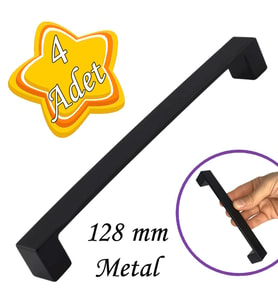 4 Adet Bihter Düz Kulp 128 mm Siyah Mutfak Kulpu Çekmece Dolap Kapak Kulbu Metal  Mobilya Dolabı K.