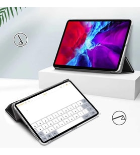 Apple iPad Tablet ile Uyumlu Tablet Kılıfı Smart Cover Uyku Modlu Standlı Arkası Sert Şeffaf Kapak (Lacivert, iPad Pro 11 2020/iPad Air 4 10.9)