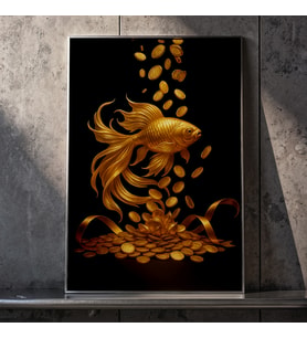 Ezgoola / Feng Shui Tablo / Balık Tablo / İşyeri Tablo / İşyeri Hediye / Ev Hediye / Ev Dekoru / Poster / Özel Tasarım Hediye (Siyah)
